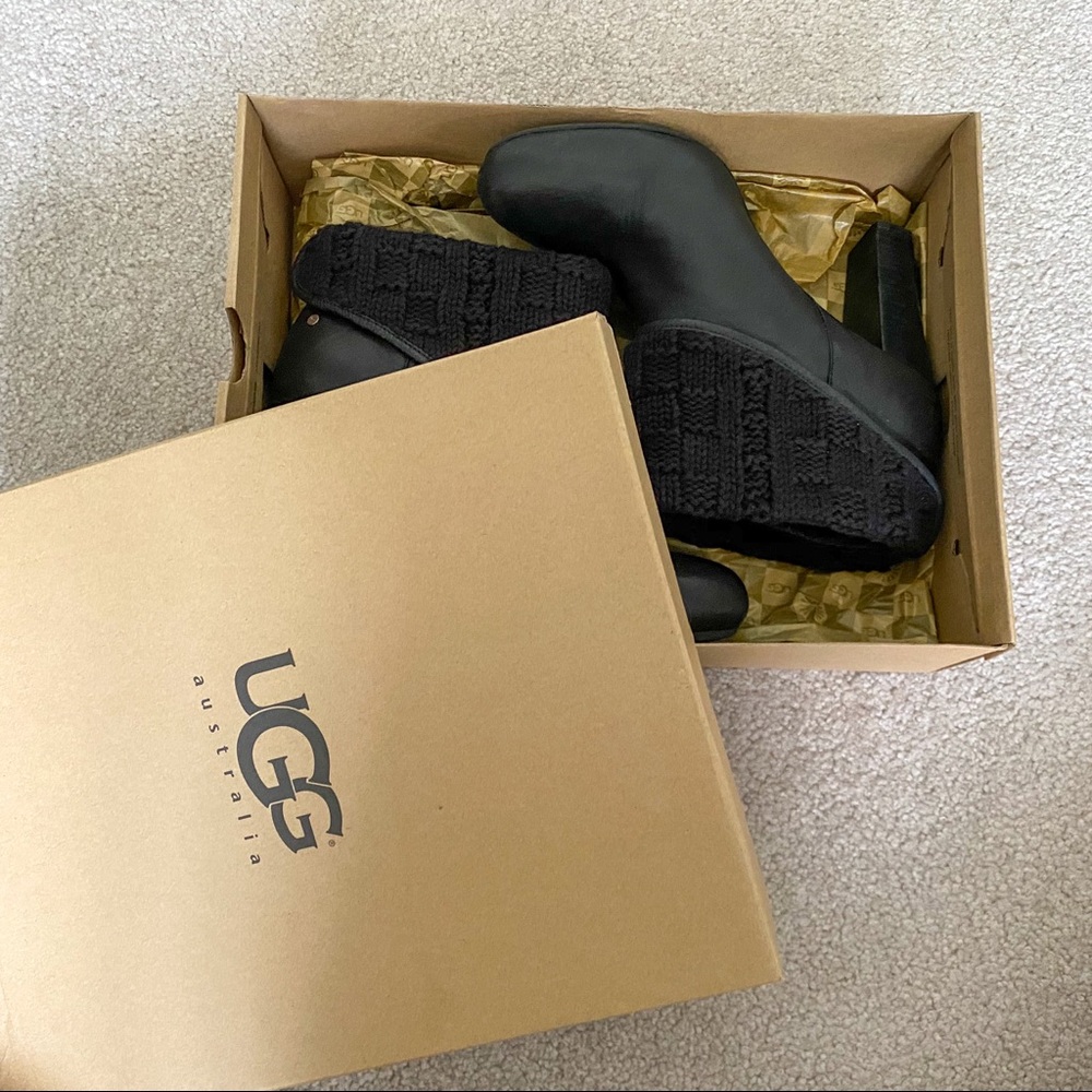 UGG Black Leather Ankle Boots